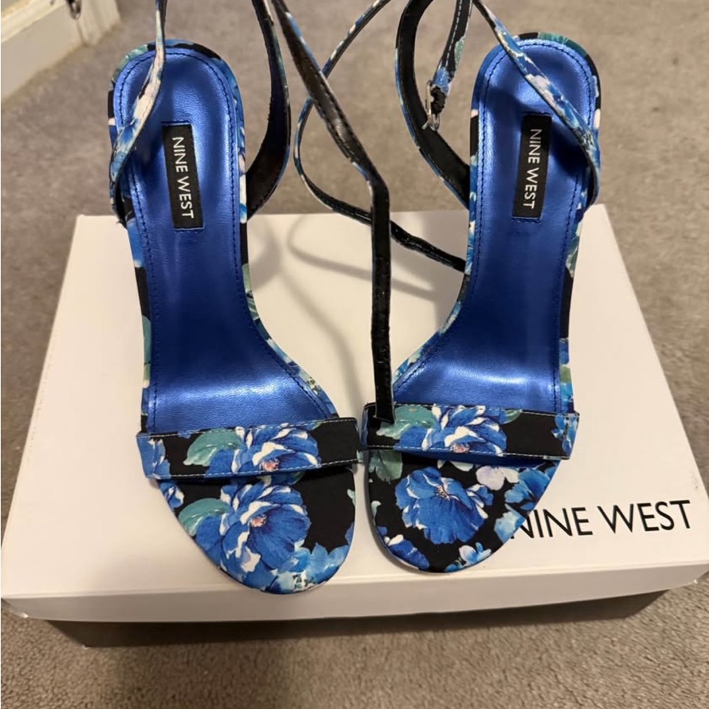 Nine West Black and Blue Floral Heels